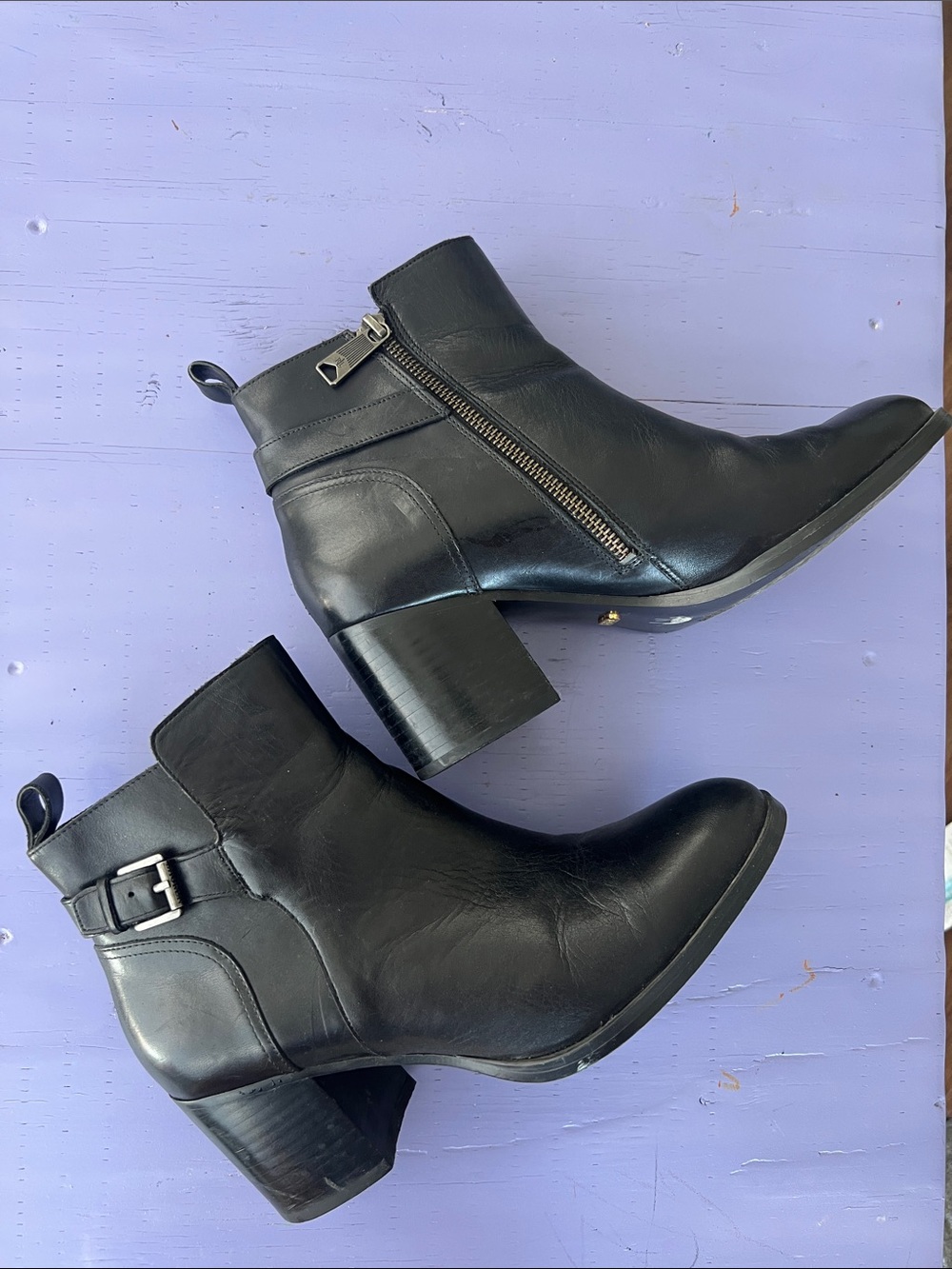 Ralph Lauren Women's Black Leather Ankle Booties with Side Zip and Buckle Accent